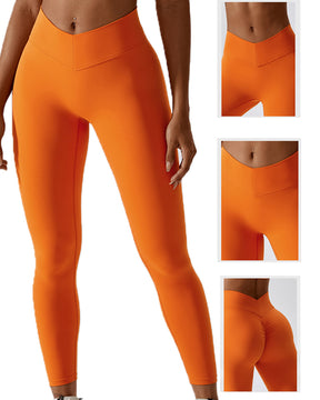 Figurformende Leggings mit V-förmiger Naht und Plissee Po-Lifting Yogahose