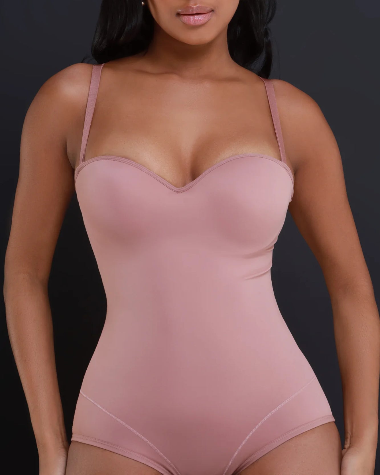 Damen Glatte Bauchkontrolle Körbchen-Brust Tanga Shapewear Bodysuit