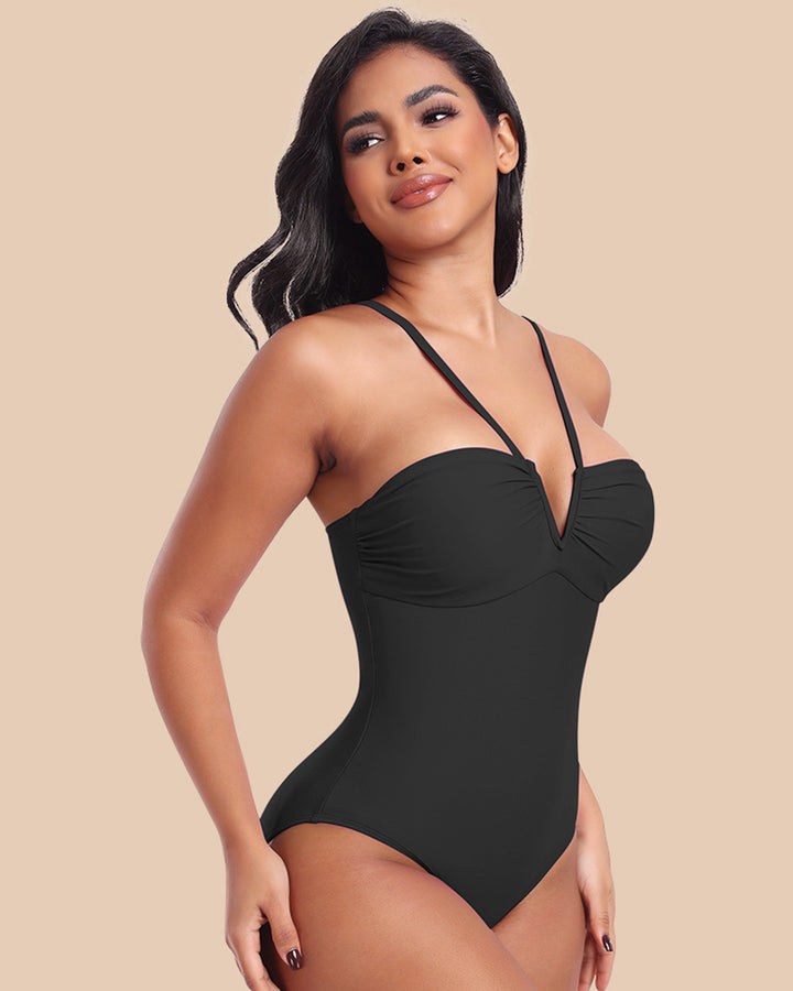 Shapshe® Sexy Neckholder-Badeanzug mit V-Ausschnitt und Riemchen Dreieck-Design