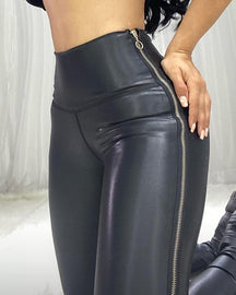 Kurvige Hoch Taillierte Sexy Lederhose für Damen mit Seitlichem Reißverschluss (Vorverkauf)