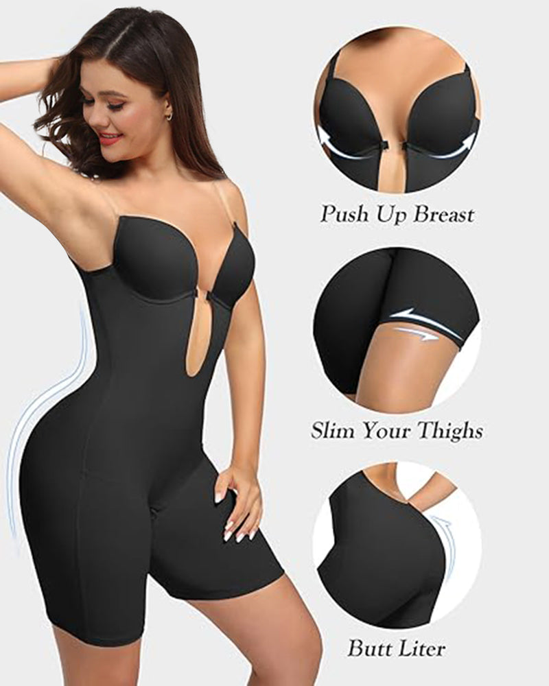 Ärmelloses Bauchweg Rückenfreier Shapewear V-Ausschnitt Bodysuit Mit BH