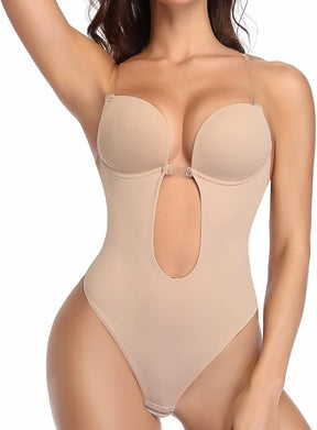 Shapewear für Damen Übergröße rückenfrei integrierter BH Körperformer nahtlos offener Schritt