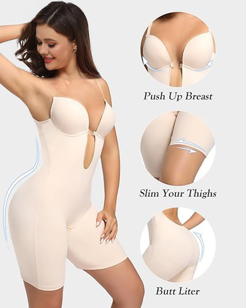 Ärmelloses Bauchweg Rückenfreier Shapewear V-Ausschnitt Bodysuit Mit BH