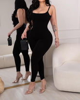 Sexy gerippter figurformender Jumpsuit mit tiefem Rückenausschnitt und Camisole Ausschnitt