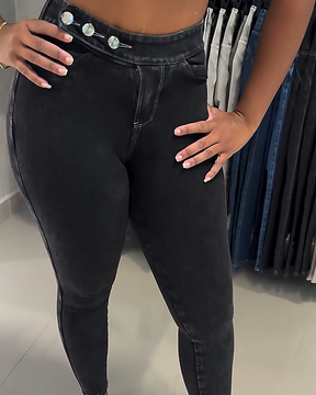 Jeans mit Hoher Taille Verstellbarem Hüftlifting und Bauchkontrolle (Vorverkauf)