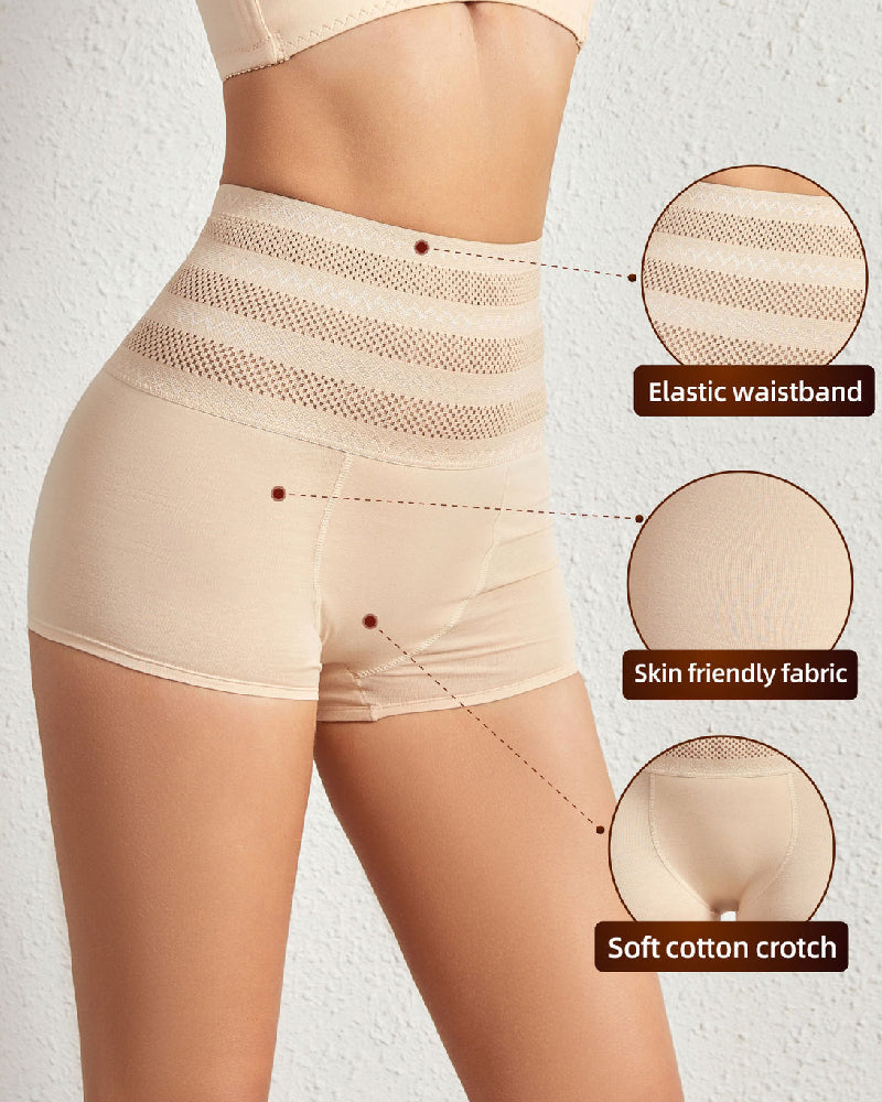 Hohe Taille Atmungsaktiv Perforiertes Elastisches Taillenband Shapewear Höschen Unterwäsche