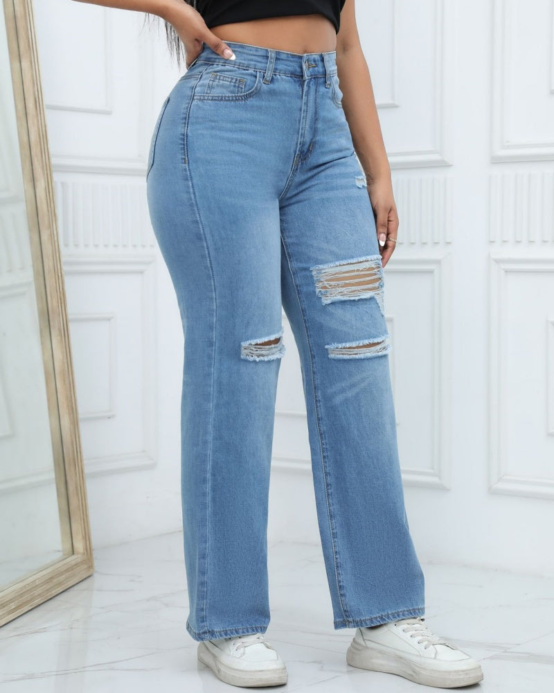 Elegante Jeans mit Weitem Bein und Hoher Taille