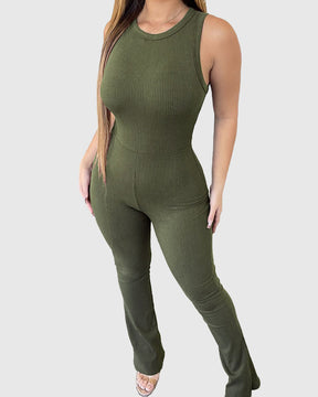 Bequemer ärmelloser Jumpsuit mit Hoher Taille und Ausgestelltem Design