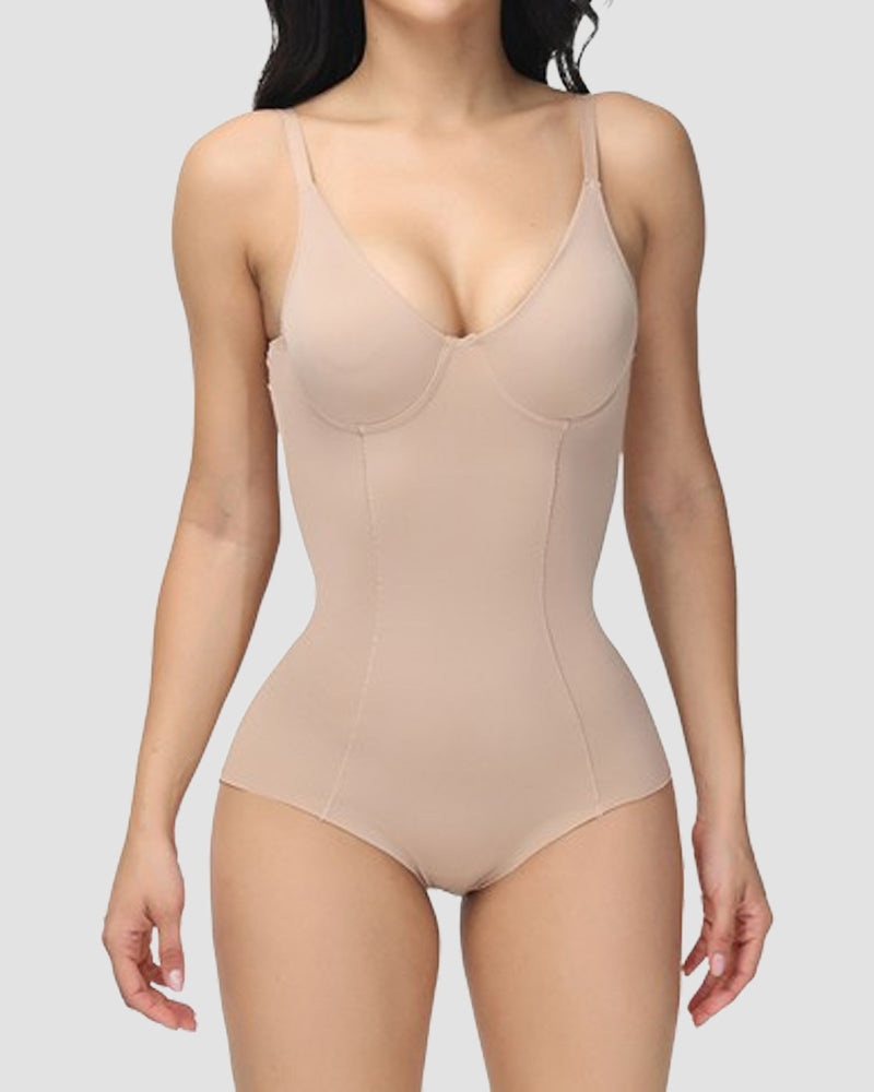 Damen Einfarbige Ärmellos Bauchkontroll Bodysuit Korsett Nahtloser Shapewear