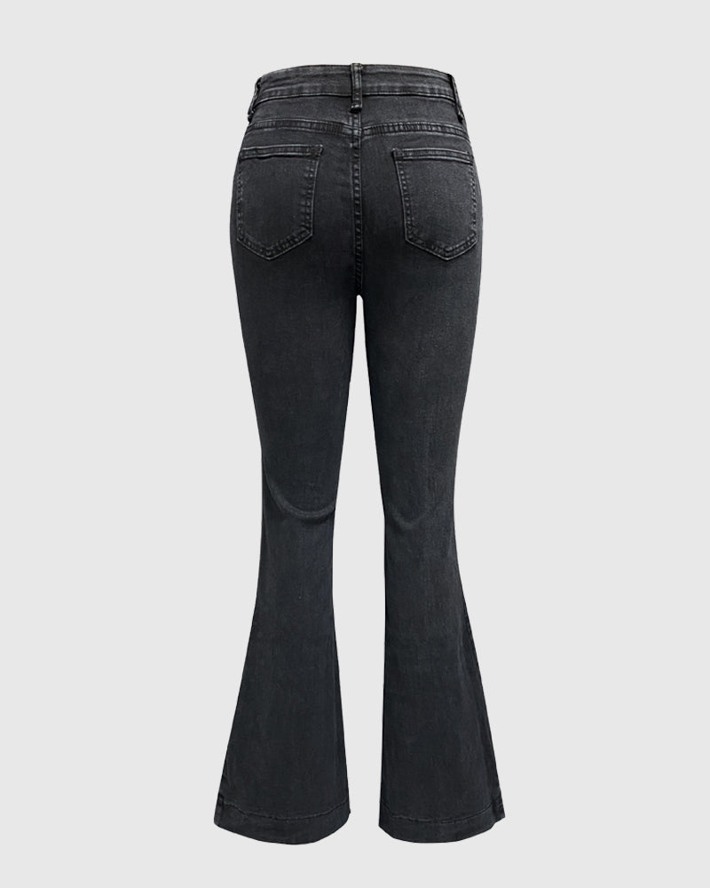 Damen Jeans mit Knopfleiste und Hoher Taille im Slim Fit