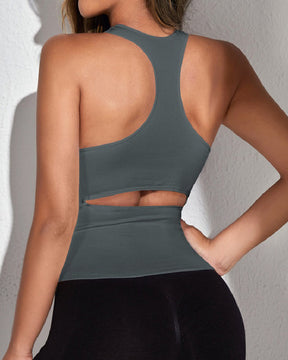 Damen Sexy Aushöhlen Racerback Yoga Weste Hoch Elastisches U-Ausschnitt Sport Tank Tops