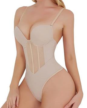 Sexy Mesh Shapewear Korsett Rückenfreier Tanga Bodysuit Mit Integriertem BH