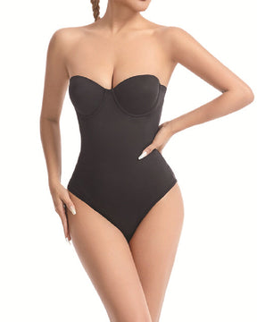 Damen Trägerloser Eingebautem BH X-Kreuz Bauchkontrolle Bodysuit