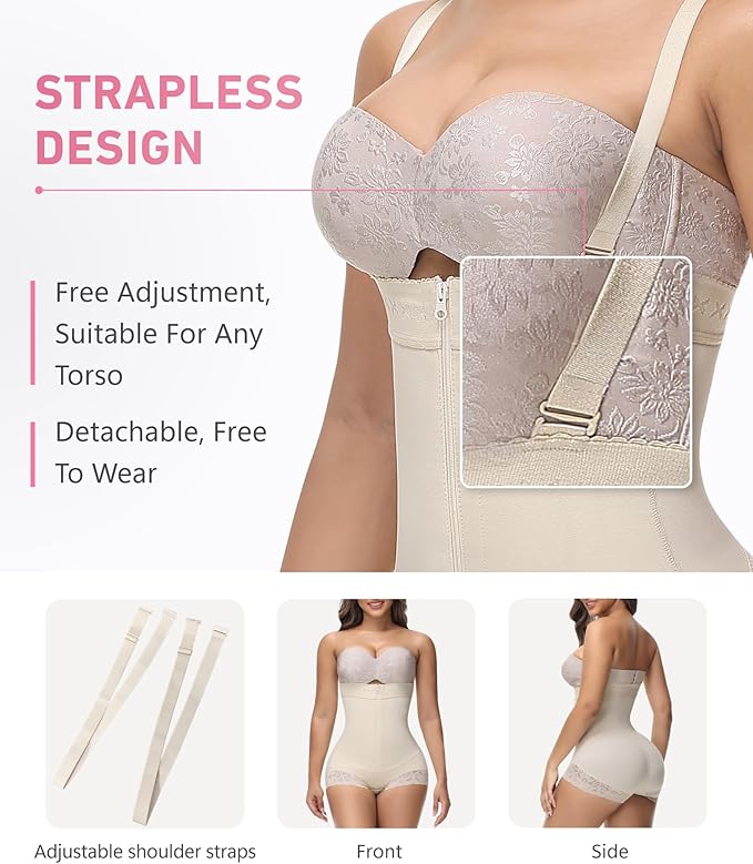 Shapshe® Fajas Colombianas Bauchweg Reißverschluss Offene Brust Stark Formend Shapewear Bodys