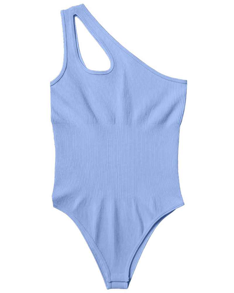 Schmal Einschultriges Cut Out Shapewear Stretch Bauchkontrolle Bodysuit