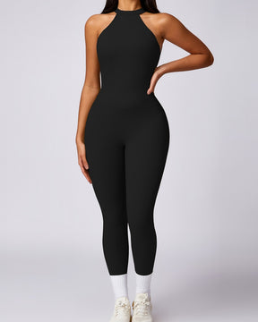 Pfirsichfarbener Hüfthebender und Schöner Schnelltrocknender Yoga Jumpsuit mit Rücken