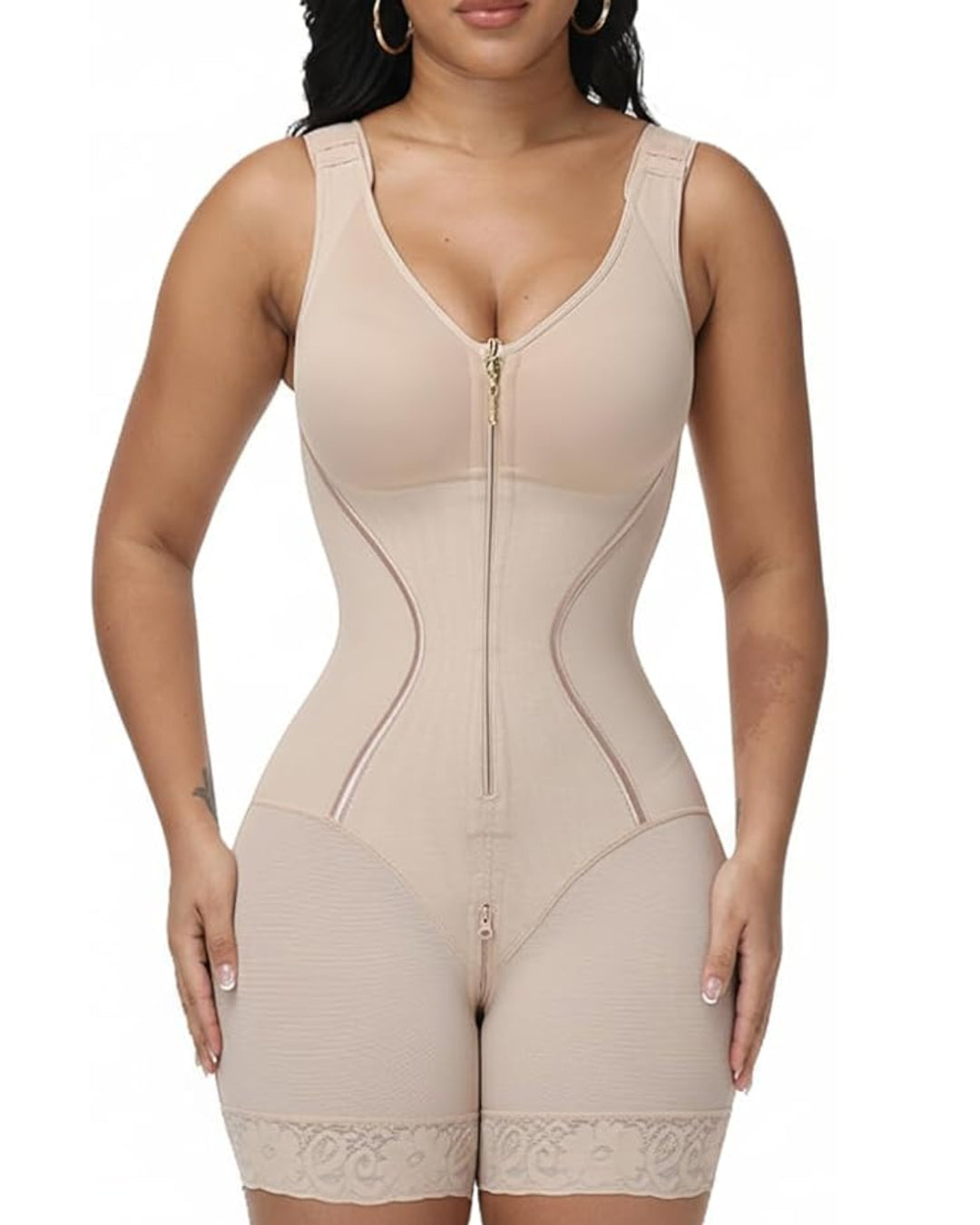Shaping Bodysuit mit breiten Trägern BH und Frontreißverschluss