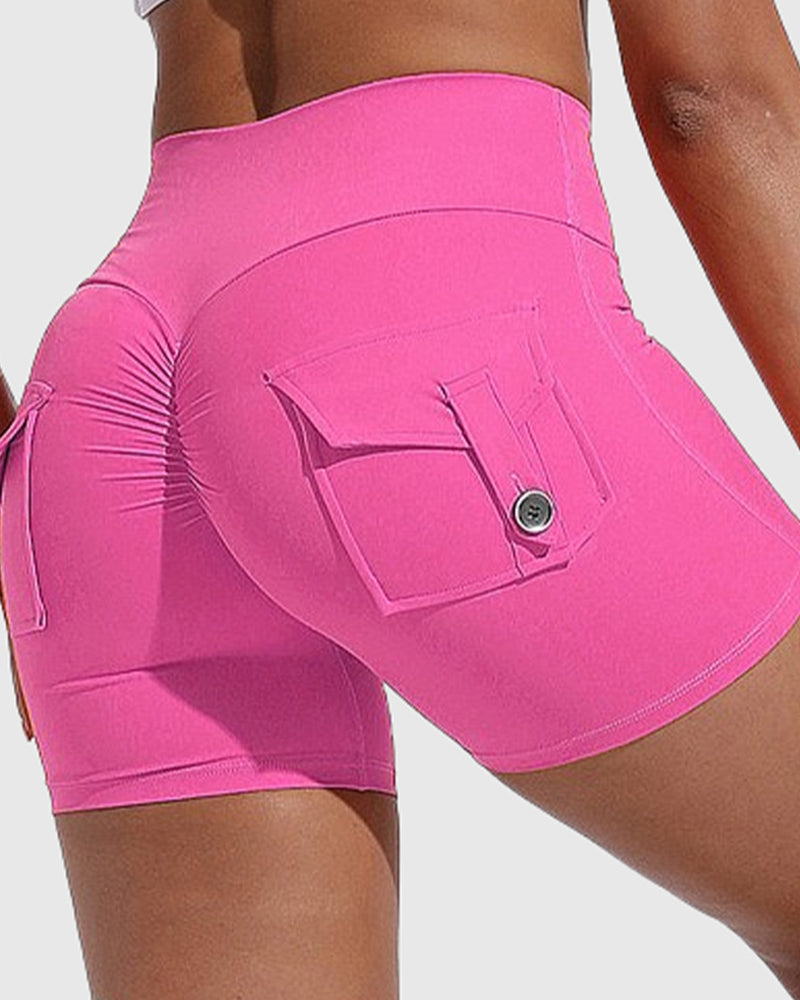 Damen Yoga Shorts Hip Lift Cargo Gesäßtaschen