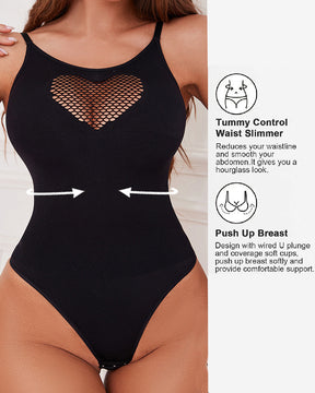 Sexy Ausgehöhltem Herz Vorne Bodysuit Nahtloser Tiefem Rücken Tanga Body Shaper