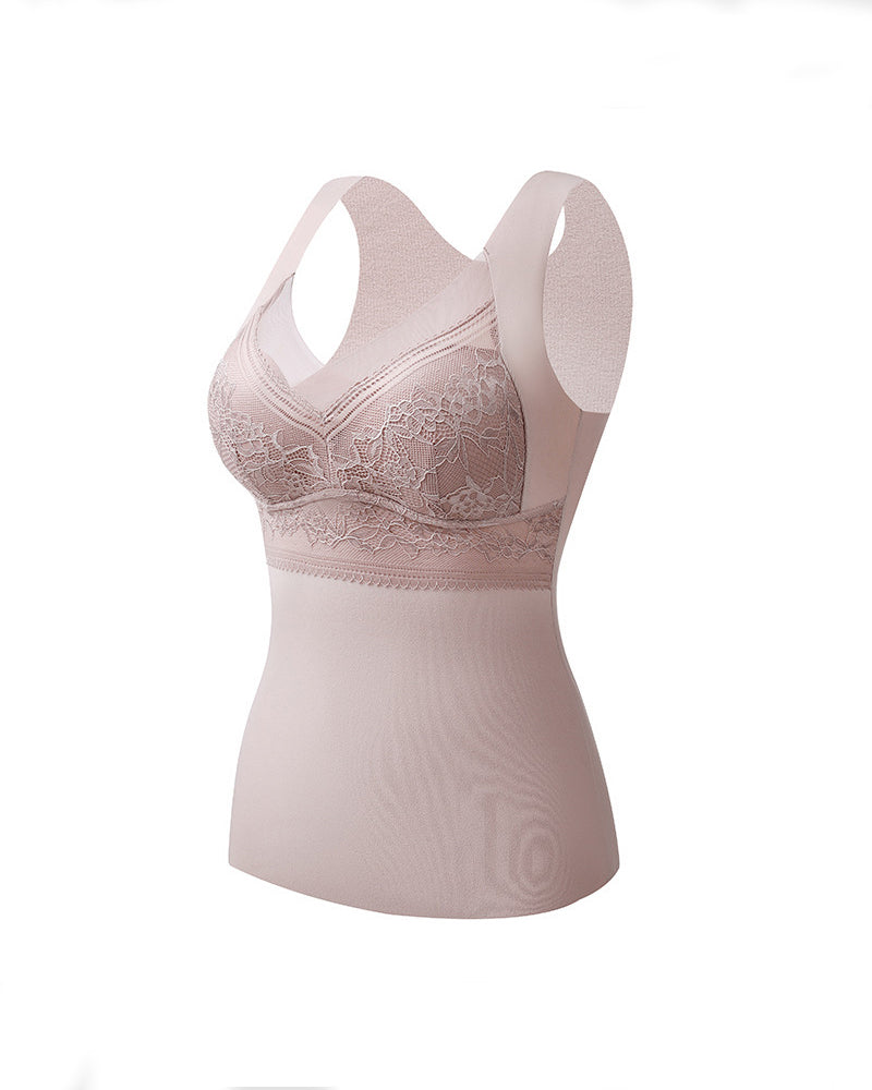 2-in-1 Thermo Unterwäsche Weste V-Ausschnitt Nahtlos Integrierter BH Tank Tops