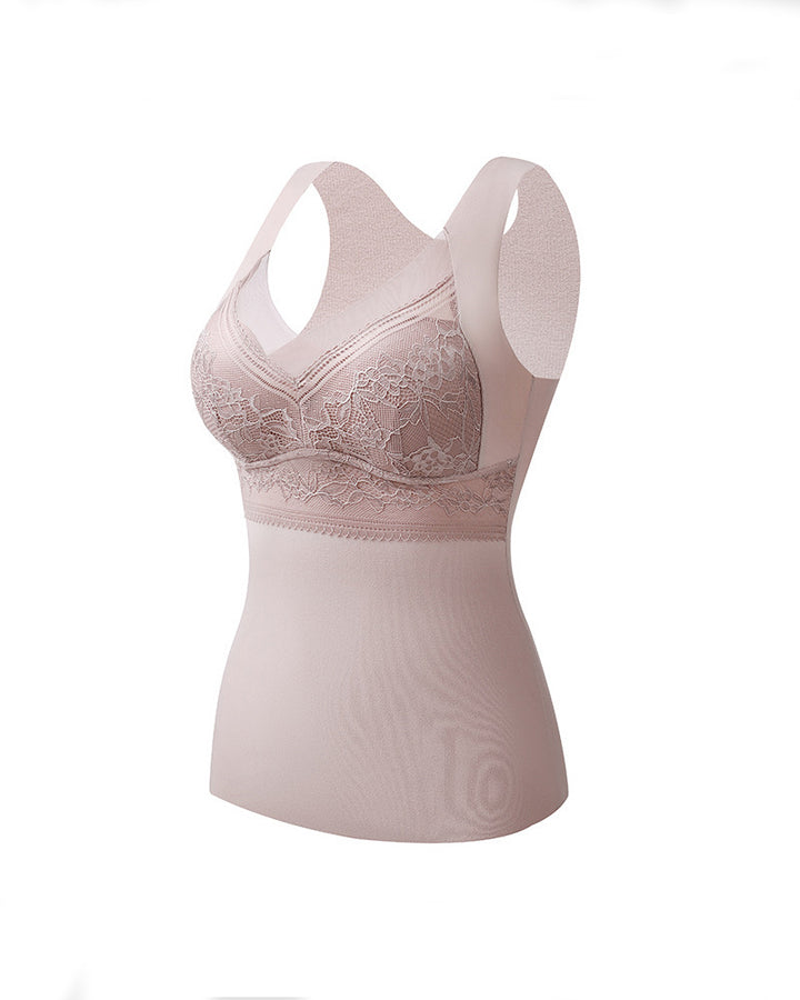 2-in-1 Thermo Unterwäsche Weste V-Ausschnitt Nahtlos Integrierter BH Tank Tops