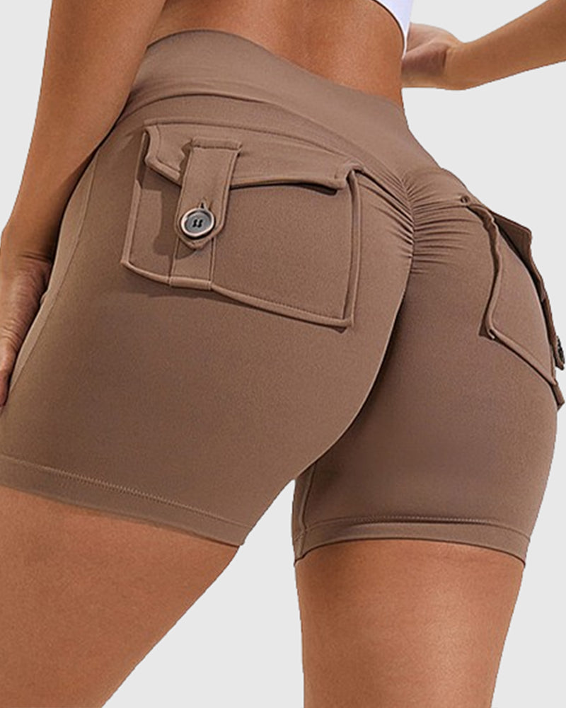 Damen Yoga Shorts Hip Lift Cargo Gesäßtaschen