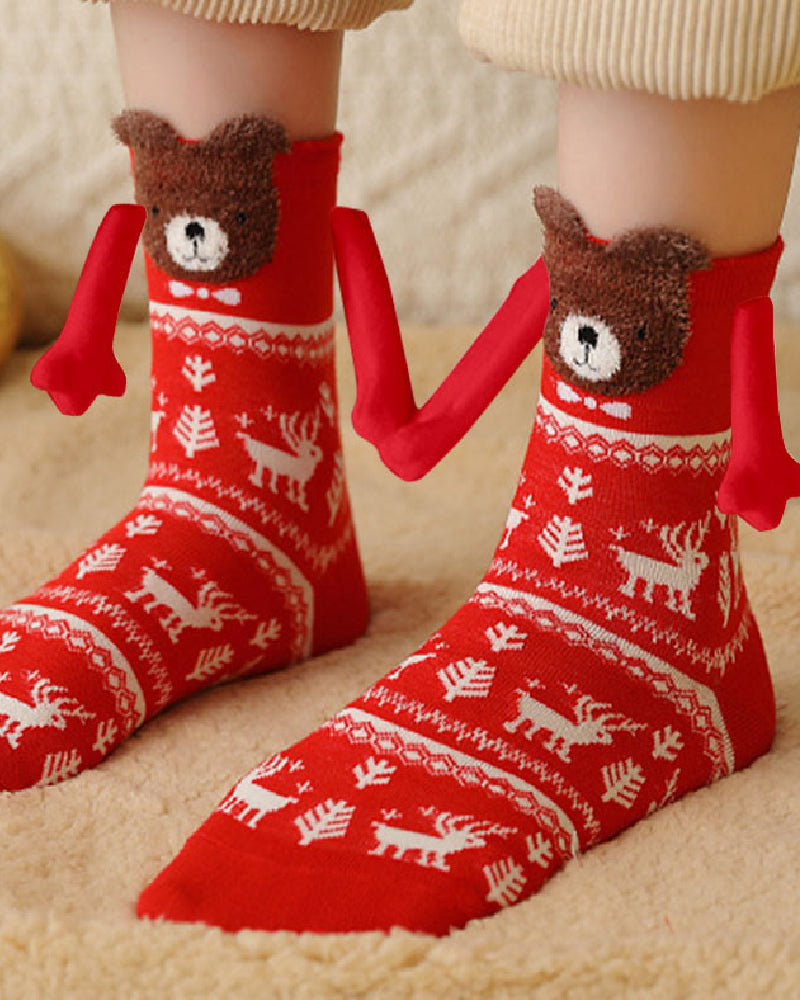 Weihnachtsmuster Cartoon Magnetischen Händen Socken Unisex Mittellange Baumwollsocken