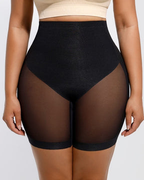 Damen Nahtlose Mesh Shapewear Shorts Hoher Taille Oberschenkelformer Unterwäsche