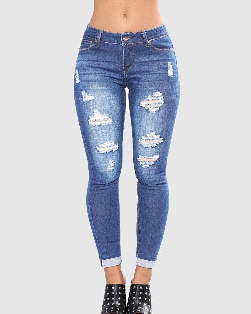 Slim Fit Hip Lift Skinny Jeans mit Löchern für Damen