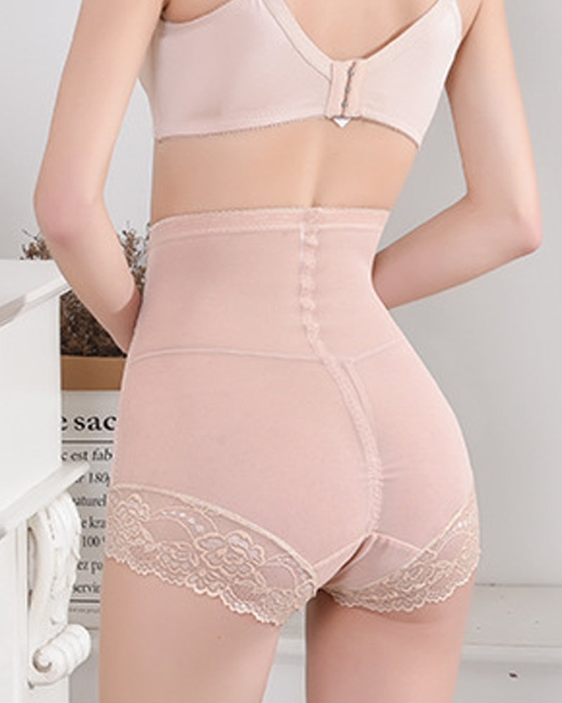 Hohe Taille Florale Spitze Bauchweg Shapewear Slip Atmungsaktiv Formend Unterwäsche