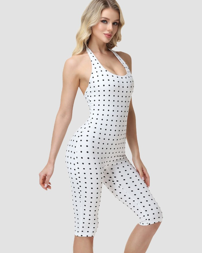 Hourglass Figure Body Shaper Waist Cincher Polka Dot Capri Jumpsuit Two-Piece Set