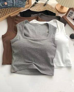 Damen Quadratischem Ausschnitt Ärmellos Lässig Basic Integrierter Gepolstert BH Tanktop