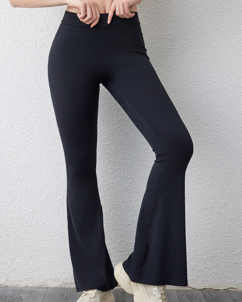 Pfirsichfarbene Gefaltete Leggings mit V-Ausschnitt und Hüftlifting Yoga Schlaghose