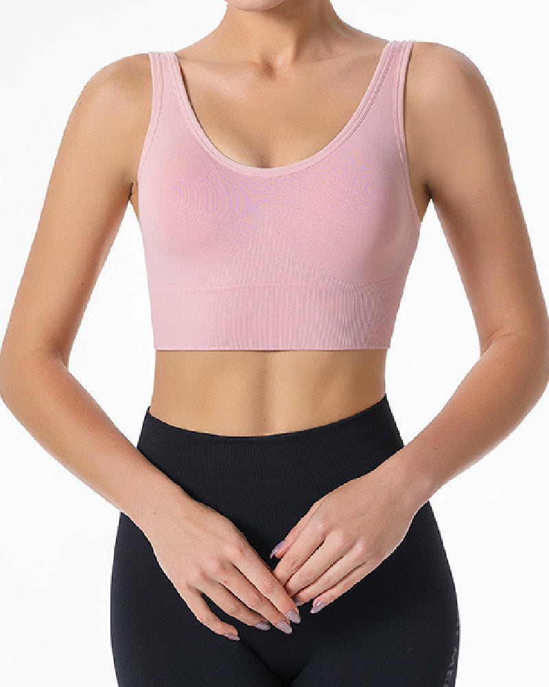 Damen Bügellose Hochstützende Verstellbare Gepolsterte Push-Up Crop Tanktop Sport BH