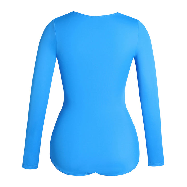 Shapshe® Blauer Langen Ärmeln Badeanzug Integriertem Shapewear Bademode Für Mollige