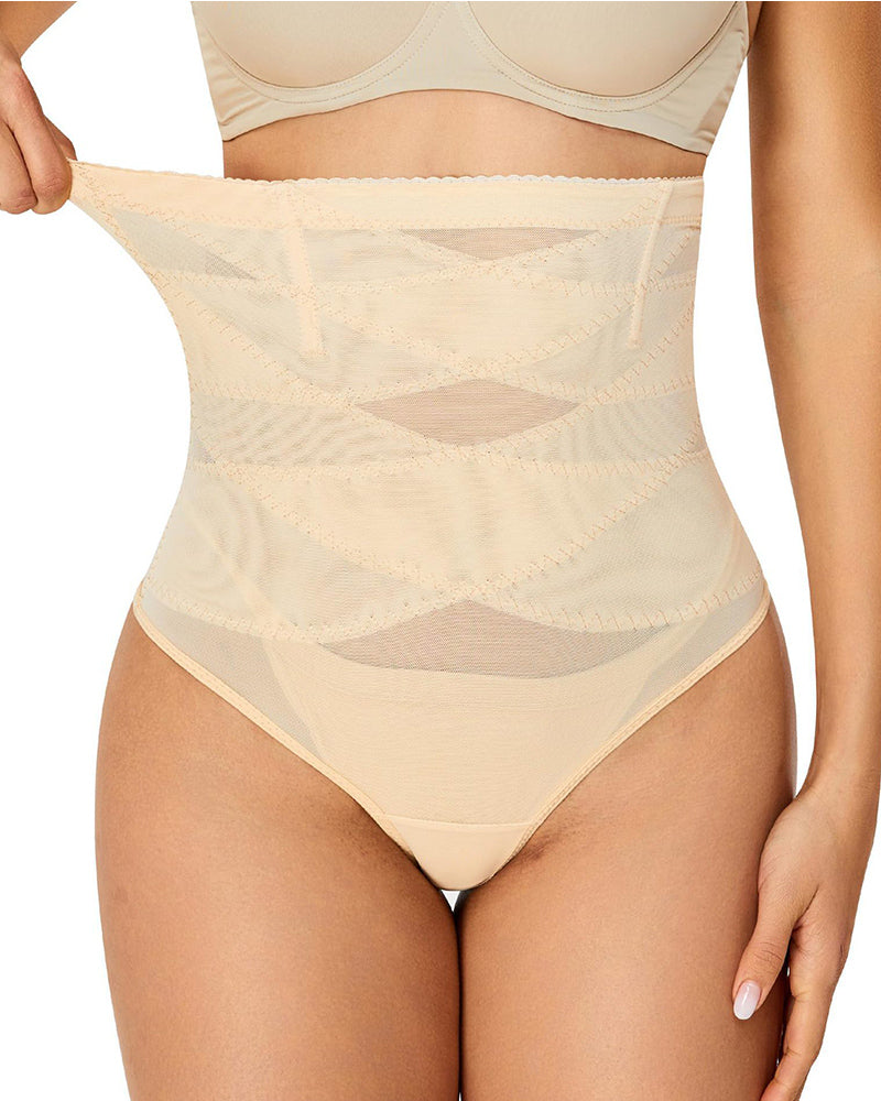 Überkreuzte Hohe Taille Shaping Slips Mesh Fester Bauchkontrolle Unterhose