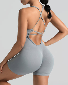 Damen Hohe Elastizität Nahtloser Einteiler Schöner Rücken Shorts Jumpsuit