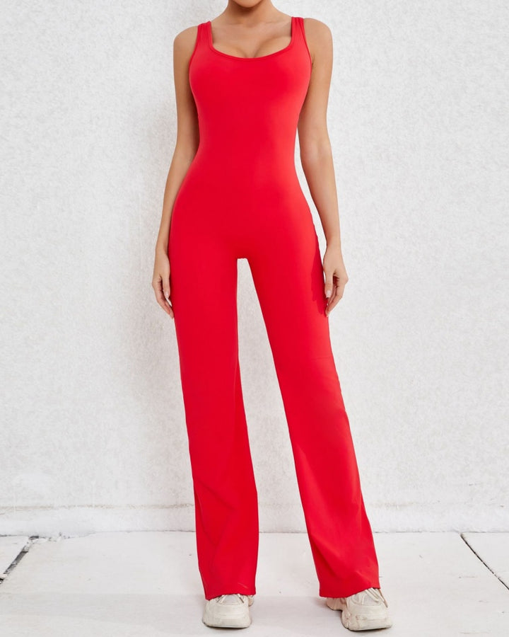 Sportlicher Yoga-Jumpsuit mit Ausgestelltem Bein und Hohlem Rücken