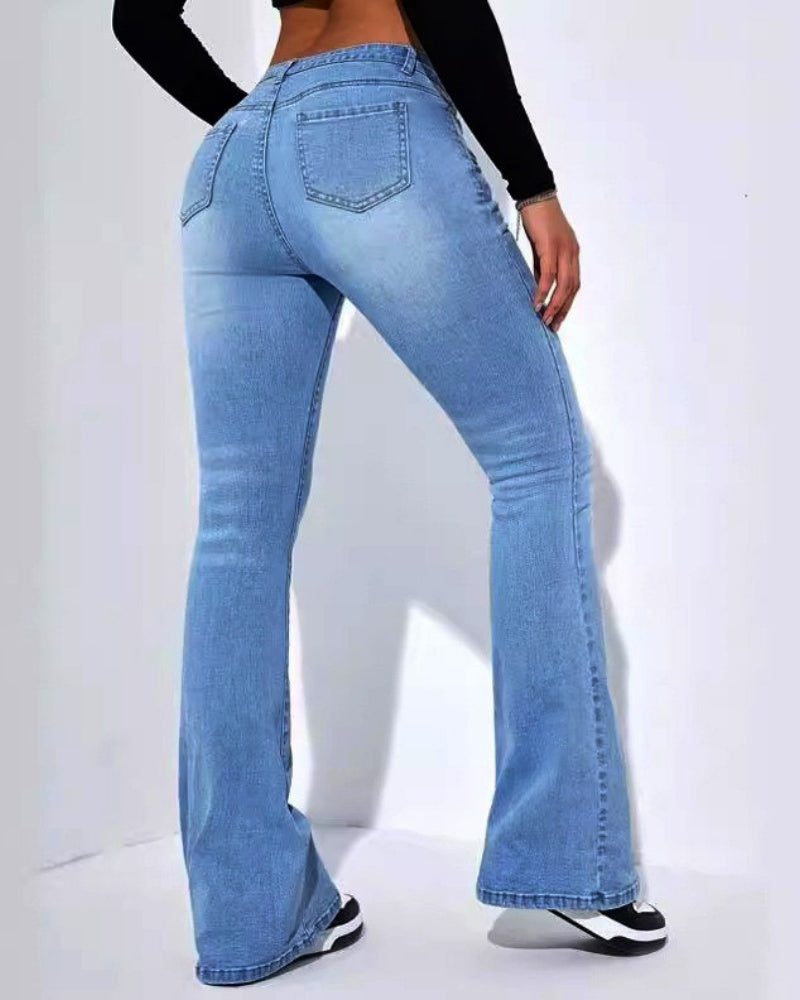 Gerade Jeans mit Hoher Taille und Schmaler Passform Sowie Vielseitige Elastische Schlaghose