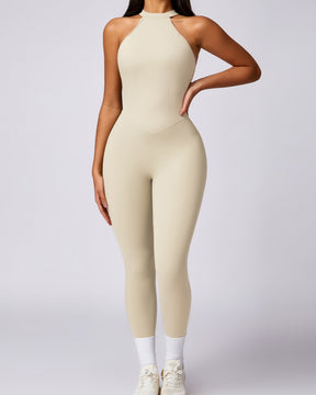 Pfirsichfarbener Hüfthebender und Schöner Schnelltrocknender Yoga Jumpsuit mit Rücken