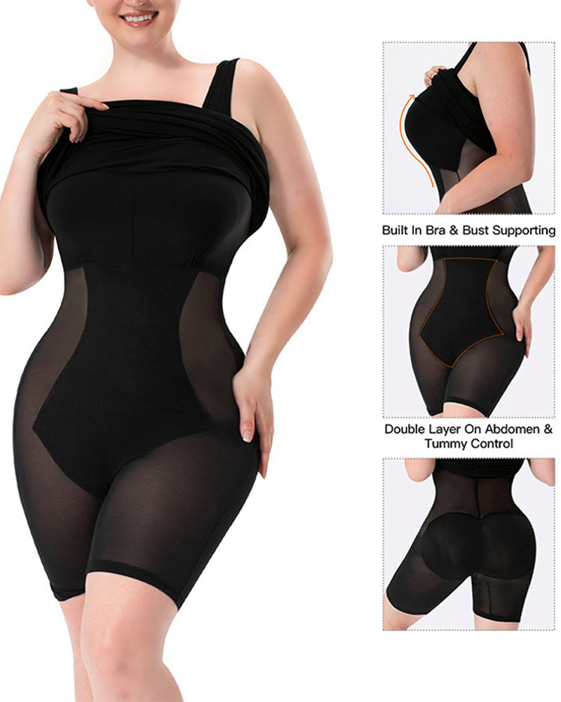 Damen Ärmelloses Tank Midi Shapewear Kleid Doppellagig Bauchweg Bodysuit Kleid