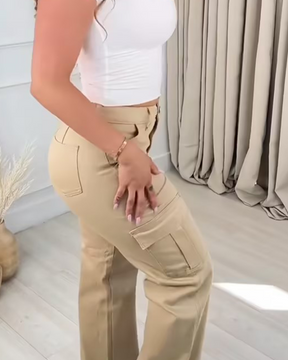 Cargohose mit Geradem Bein für Damen Hohe Taille Baggy Hose