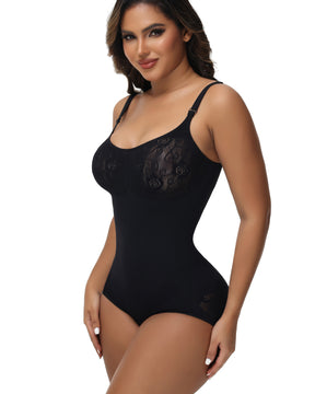 Damen Sexy Nahtloser Jacquard Bodysuit Bauchweg Spaghettiträgern Shapewear