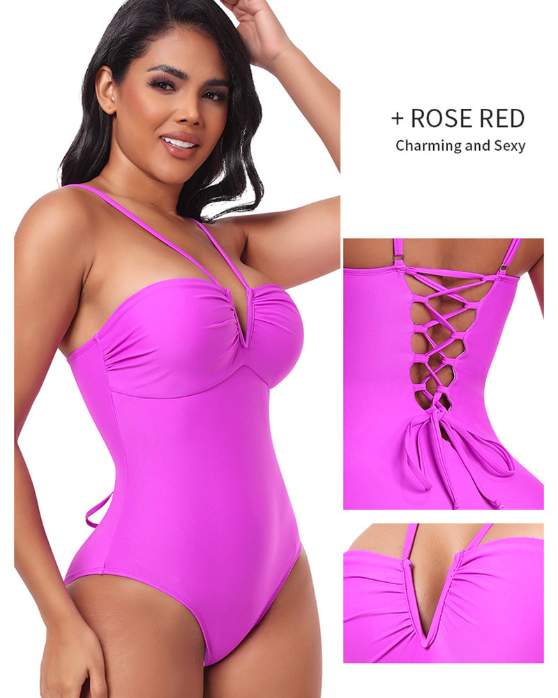 Shapshe® Sexy Neckholder-Badeanzug mit V-Ausschnitt und Riemchen Dreieck-Design