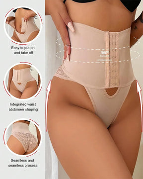 Shapewear mit Öffnung Vorn und Bauchkontroll-Höschen mit Spitzenbesatz