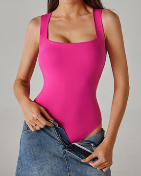 Damen Quadratischem Ausschnitt Tanga Bodysuit Ärmellos Tanktops Shapewear