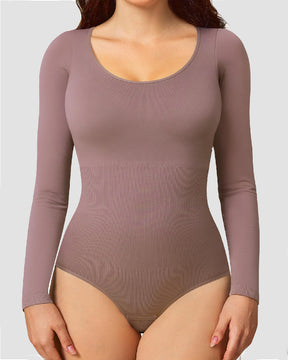 Nahtloser Langarm Body Für Frauen Rundhalsausschnitt Bauchweg Shapewear