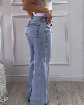 Jeans mit Hoher Taille und Weitem Bein und Lockerer Passform und Bund