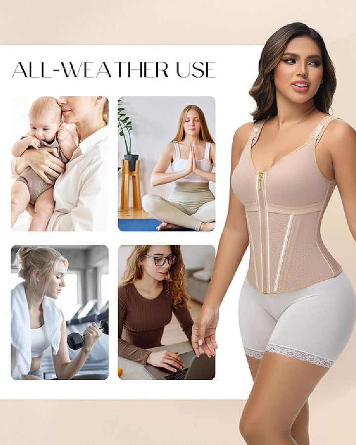 Shapshe® Fajas Colombianas Korsett mit Reißverschluss vorne Bauchkontrolle Taillentrainer mit Stahlknochen
