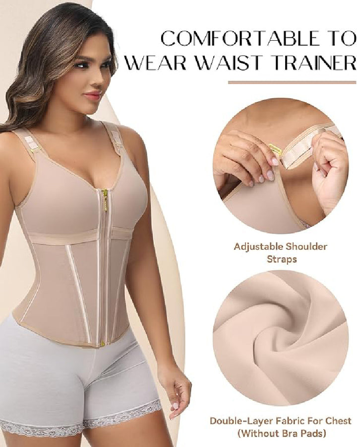 Shapshe® Fajas Colombianas Korsett mit Reißverschluss vorne Bauchkontrolle Taillentrainer mit Stahlknochen
